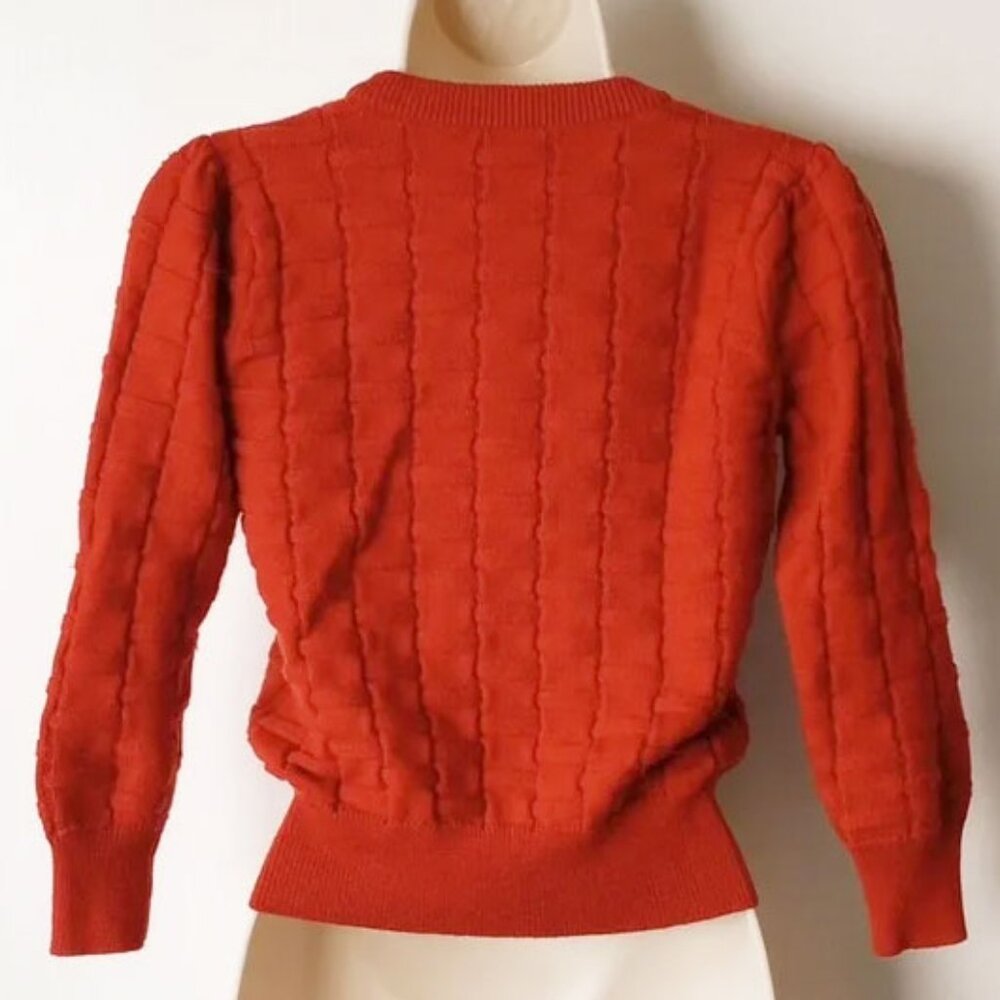 NWOT Joie Scoop Neck Puff Sleeve Basketweave Sweater XS Brick Orange Wool Blend - Picture 2 of 4